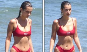Bella Hadid diện bikini đỏ nóng bỏng hết cỡ tắm biển Malibu