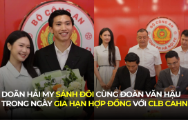 DOÃN HẢI MY SÁNH ĐÔI CÙNG ĐOÀN VĂN HẬU TRONG NGÀY GIA HẠN HỢP ĐỒNG VỚI CLB CÔNG AN HÀ NỘI